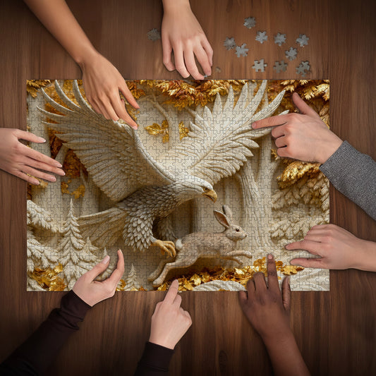 Hunting a Bald Eagle Wooden Jigsaw Puzzle 1000 Pieces