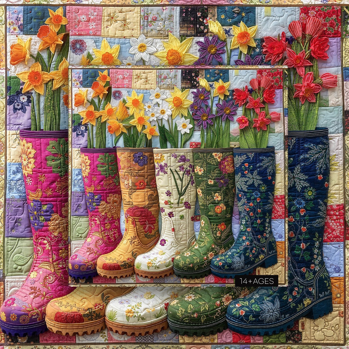 Floral Garden Boots Wooden Jigsaw Puzzle 1000 Pieces
