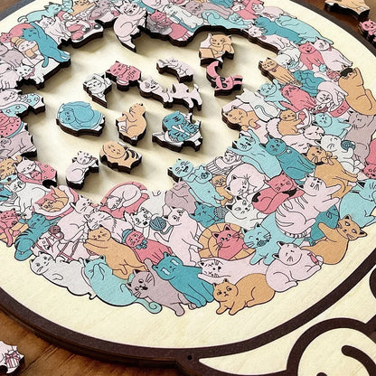 🎁49% OFF🎅135-Piece Morandi-Colored Cat Shaped Tray Wooden Jigsaw Puzzle