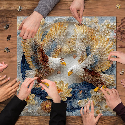 Quilled Twin Eagles | 1000-Piece Wooden Jigsaw Puzzle