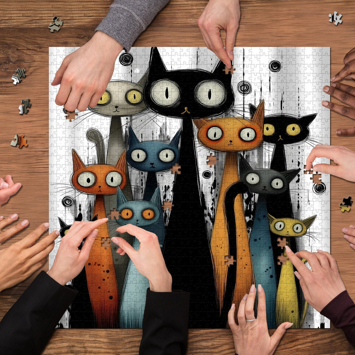 Whimsy Cats Wooden Jigsaw Puzzle 1000 Pieces – Puzzloom
