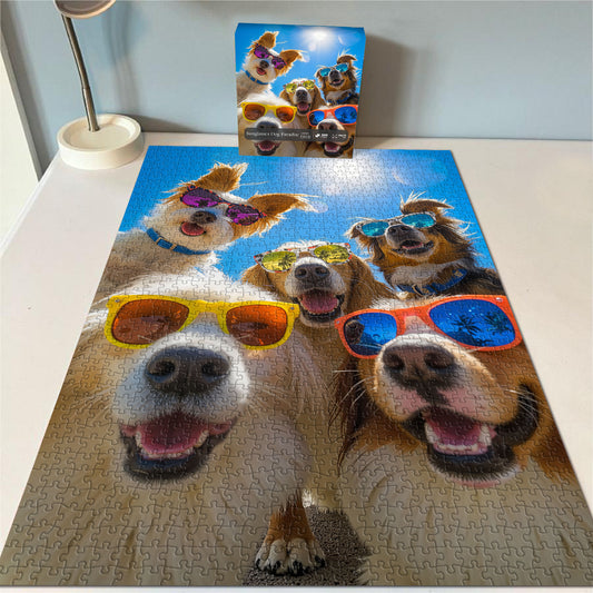 Sunglasses Dog Paradise Wooden Jigsaw Puzzle 1000 Pieces