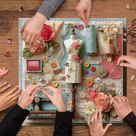 Floral Sewing Atelier | 1000-Piece Wooden Jigsaw Puzzle