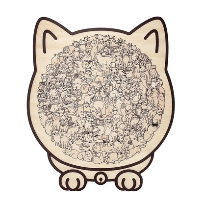 🎁49% OFF🎅135-Piece Morandi-Colored Cat Shaped Tray Wooden Jigsaw Puzzle