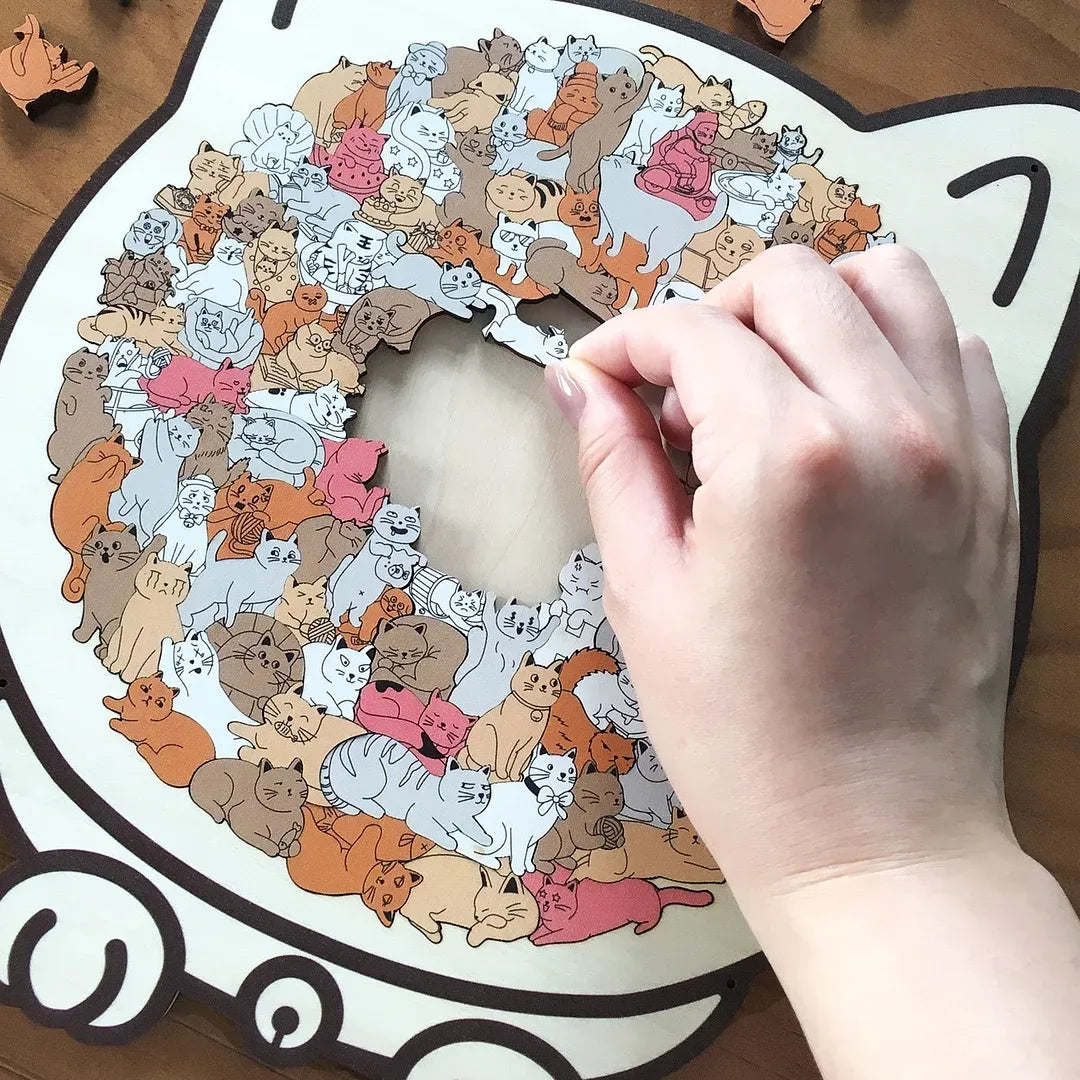 🎁49% OFF🎅135-Piece Morandi-Colored Cat Shaped Tray Wooden Jigsaw Puzzle