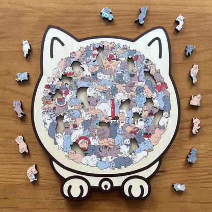 🎁49% OFF🎅135-Piece Morandi-Colored Cat Shaped Tray Wooden Jigsaw Puzzle