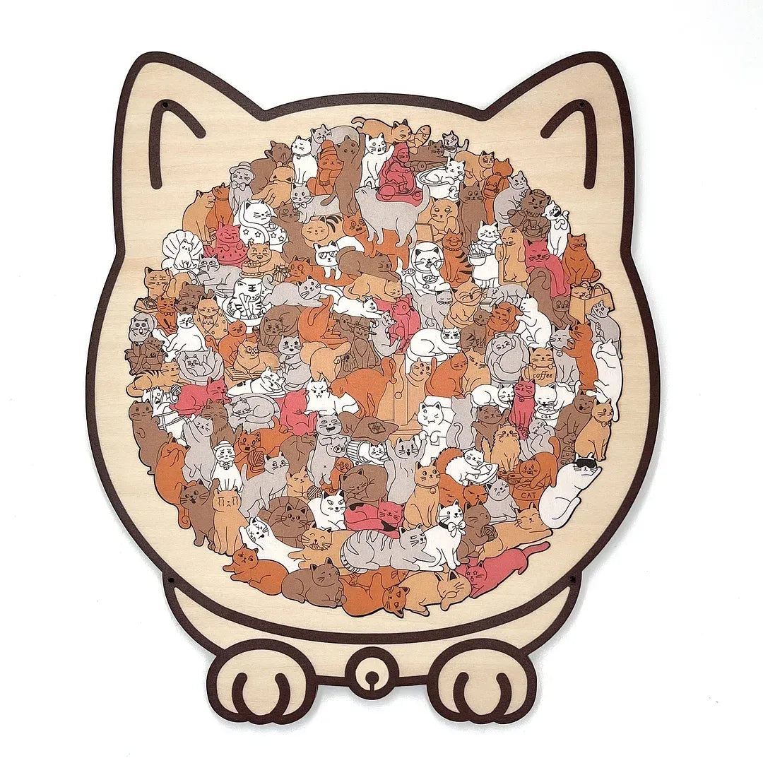 🎁49% OFF🎅135-Piece Morandi-Colored Cat Shaped Tray Wooden Jigsaw Puzzle