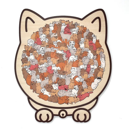 🎁49% OFF🎅135-Piece Morandi-Colored Cat Shaped Tray Wooden Jigsaw Puzzle