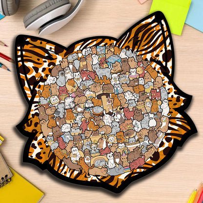 Colorful Cat-Shaped Tray Wooden Jigsaw Puzzle