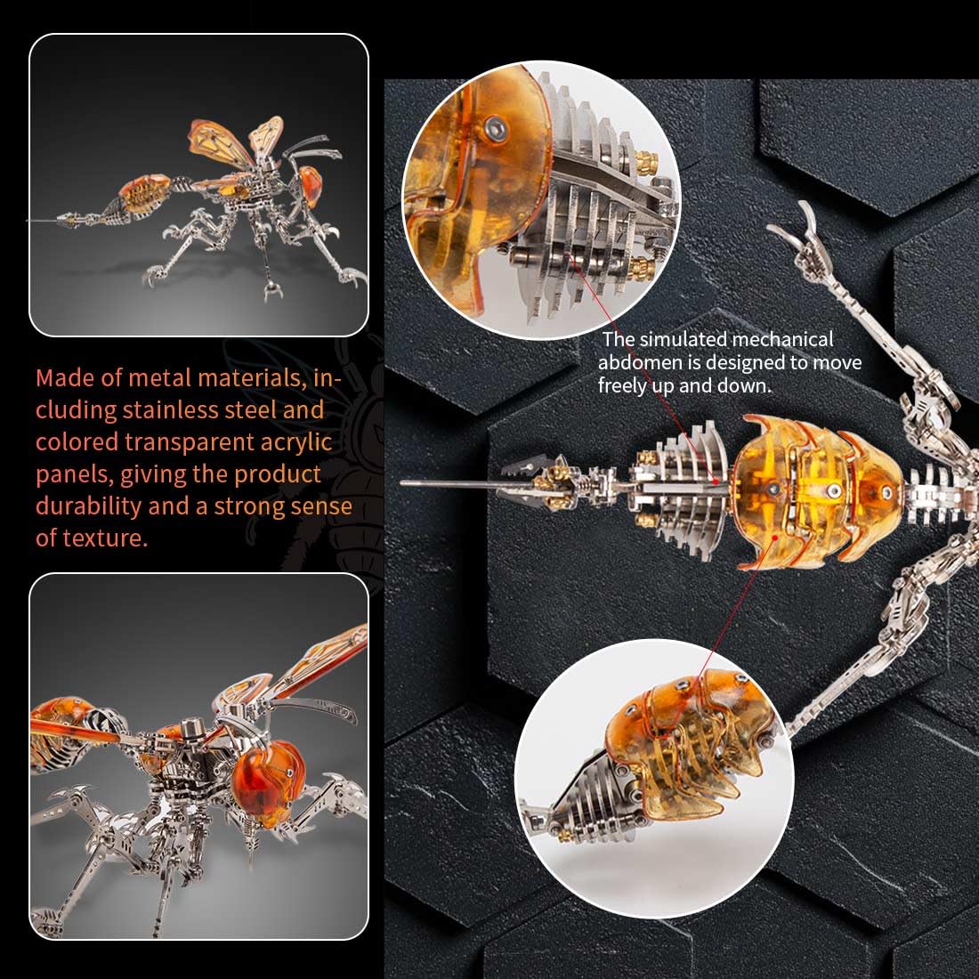 3D Steel Puzzle Wasp Model Kit with LED Lights