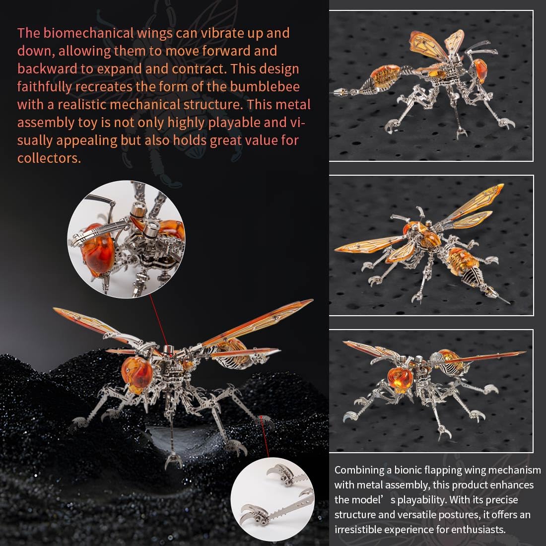 3D Steel Puzzle Wasp Model Kit with LED Lights