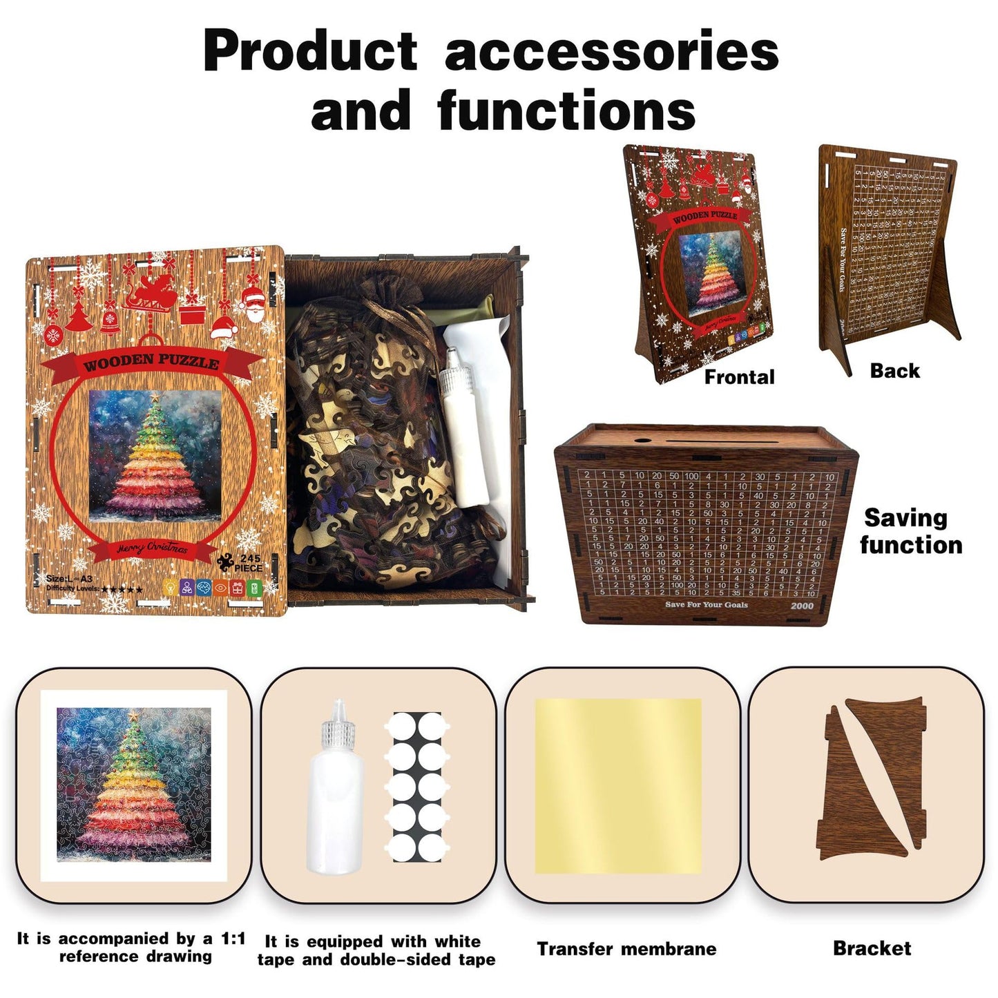 Wooden Christmas Tree Puzzle Money Box - L