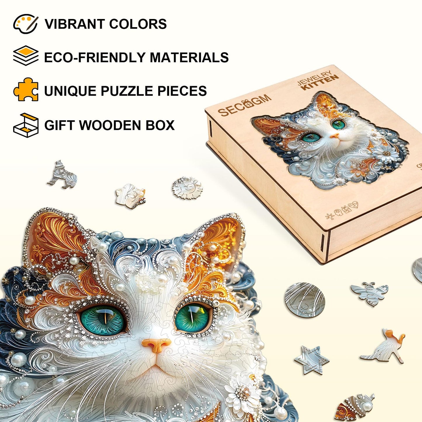 Jewelry Kitten Wooden Jigsaw Puzzle