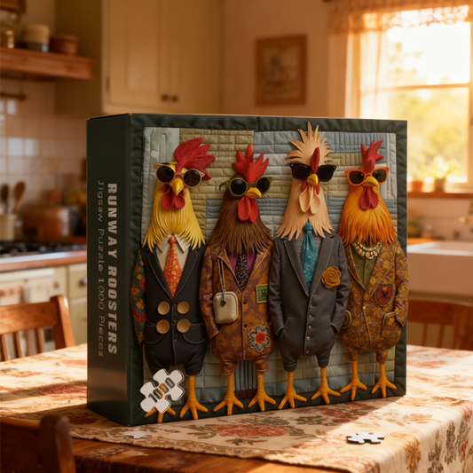 puzzloom™ Runway Roosters Wooden Jigsaw Puzzle 1000 Pieces