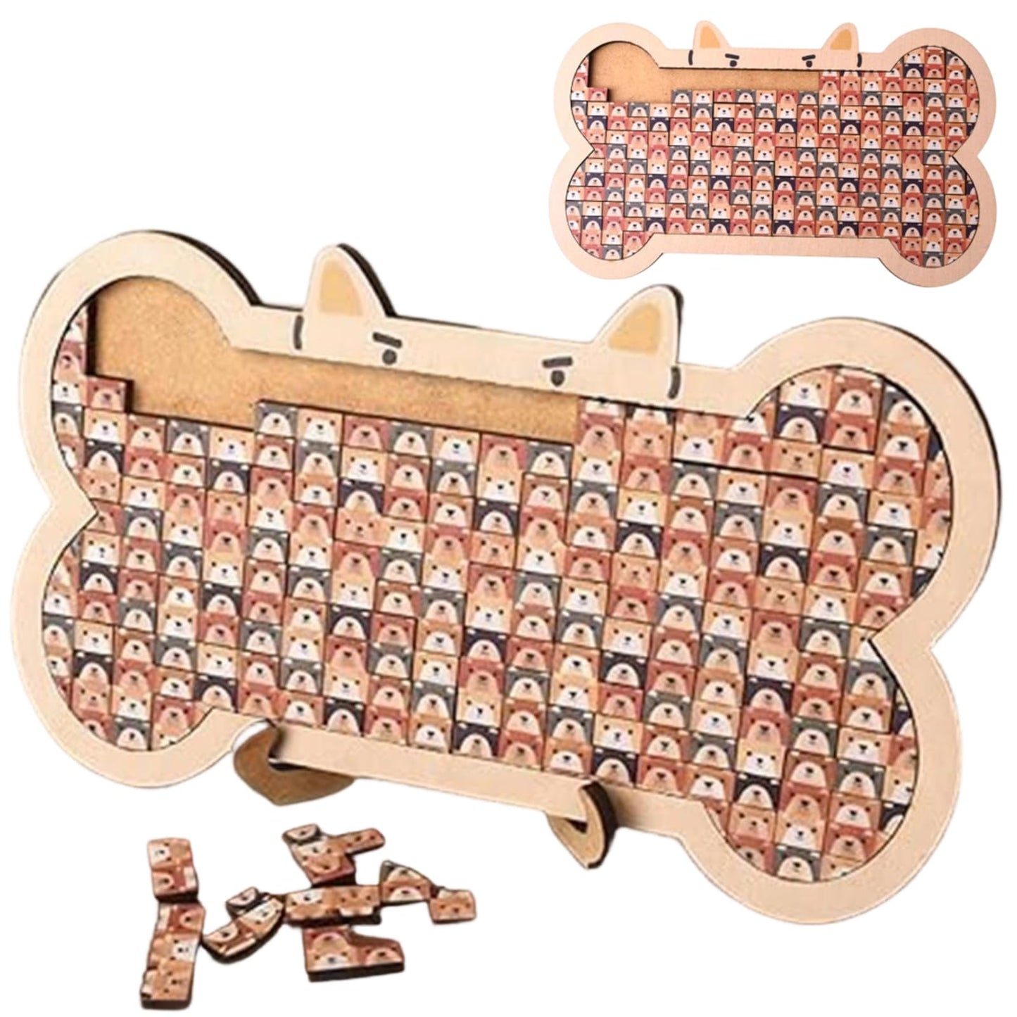 Wooden Colored Dog Bone Shaped Tray Jigsaw Puzzles