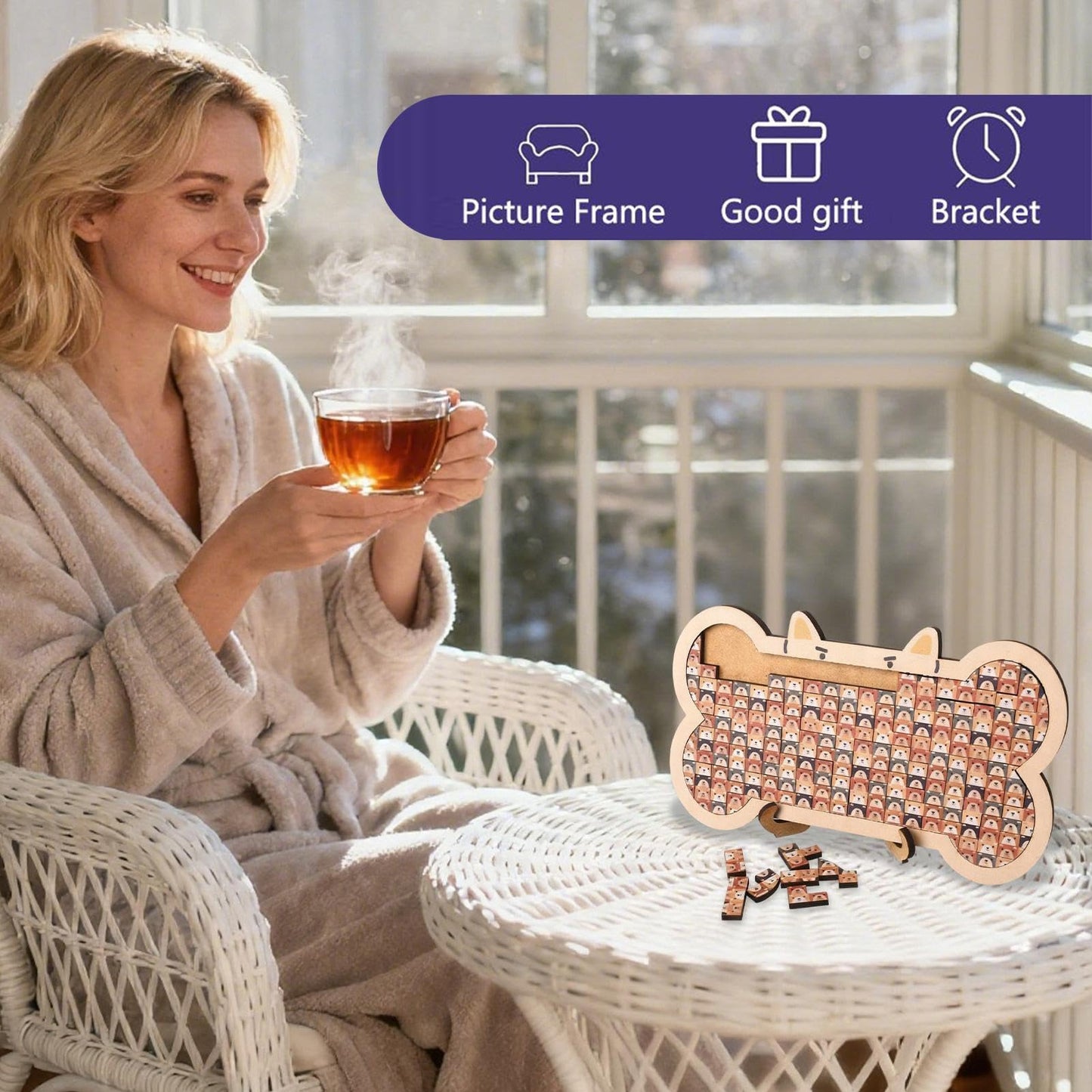 Wooden Colored Dog Bone Shaped Tray Jigsaw Puzzles